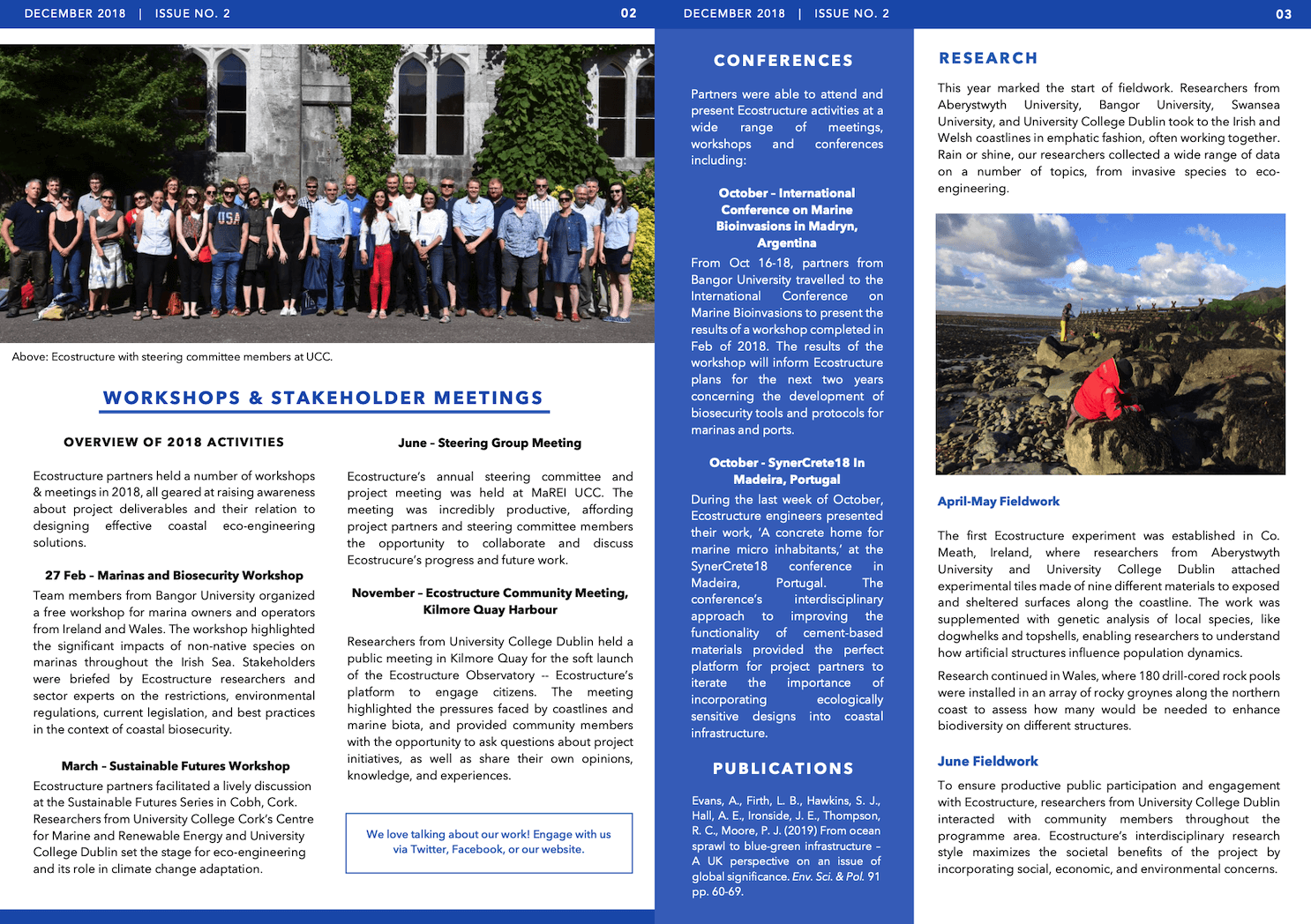 The 2018 Ecostructure project newsletter, describing eco-engineering and biosecurity research.